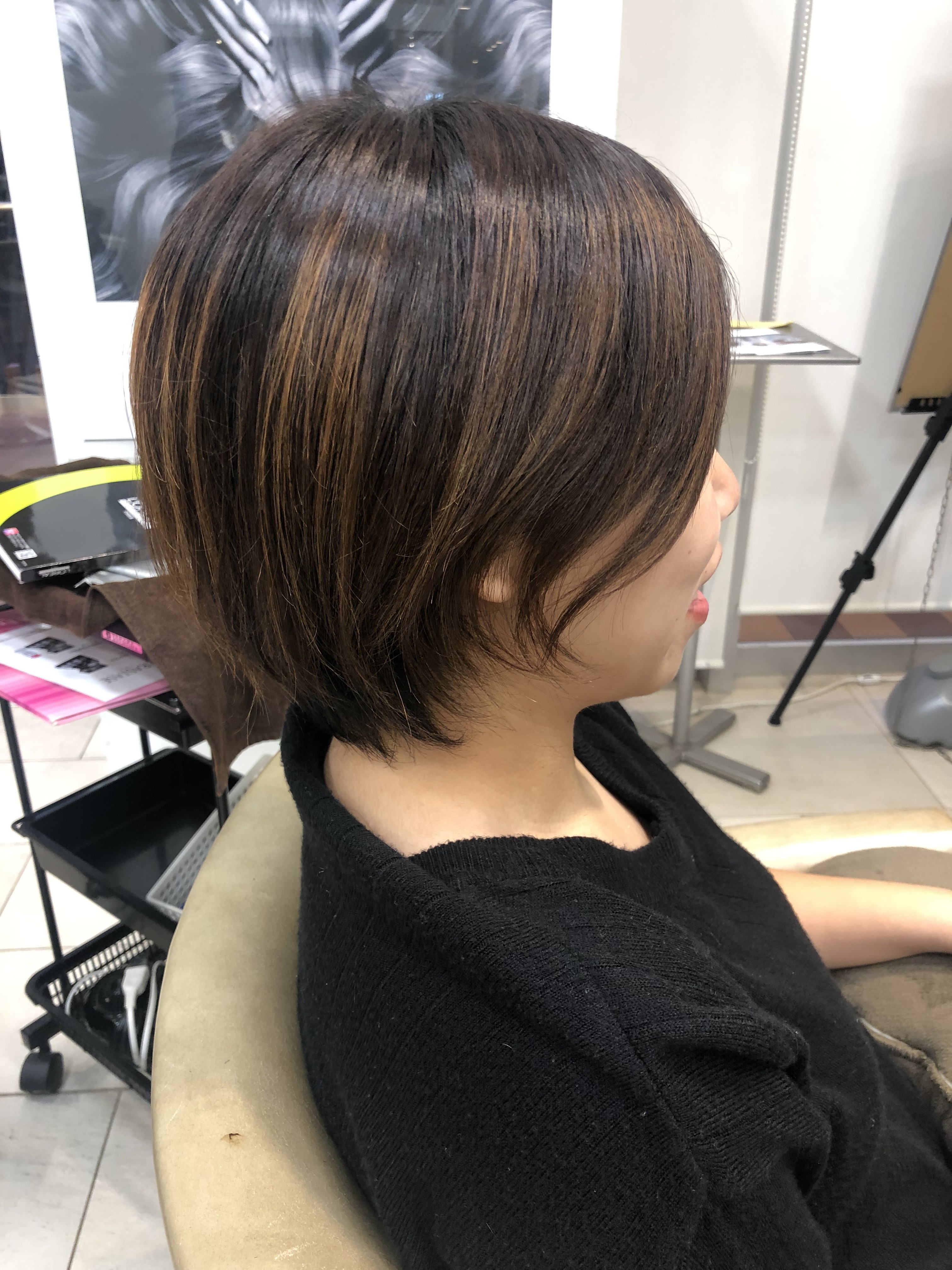 直毛+毛量多いボブ→ピンクバレイヤージュ×ハンサムショート