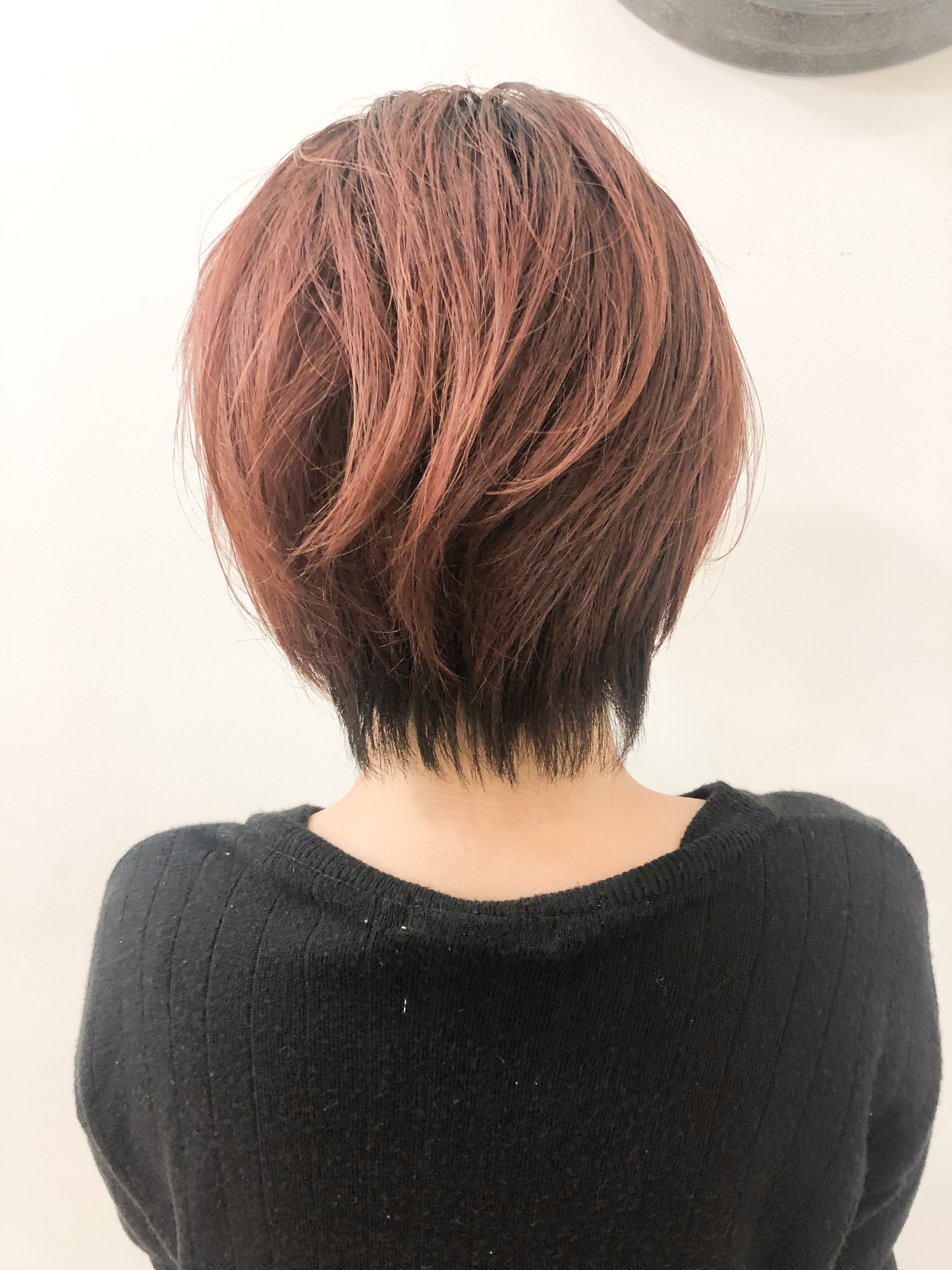 直毛+毛量多いボブ→ピンクバレイヤージュ×ハンサムショート