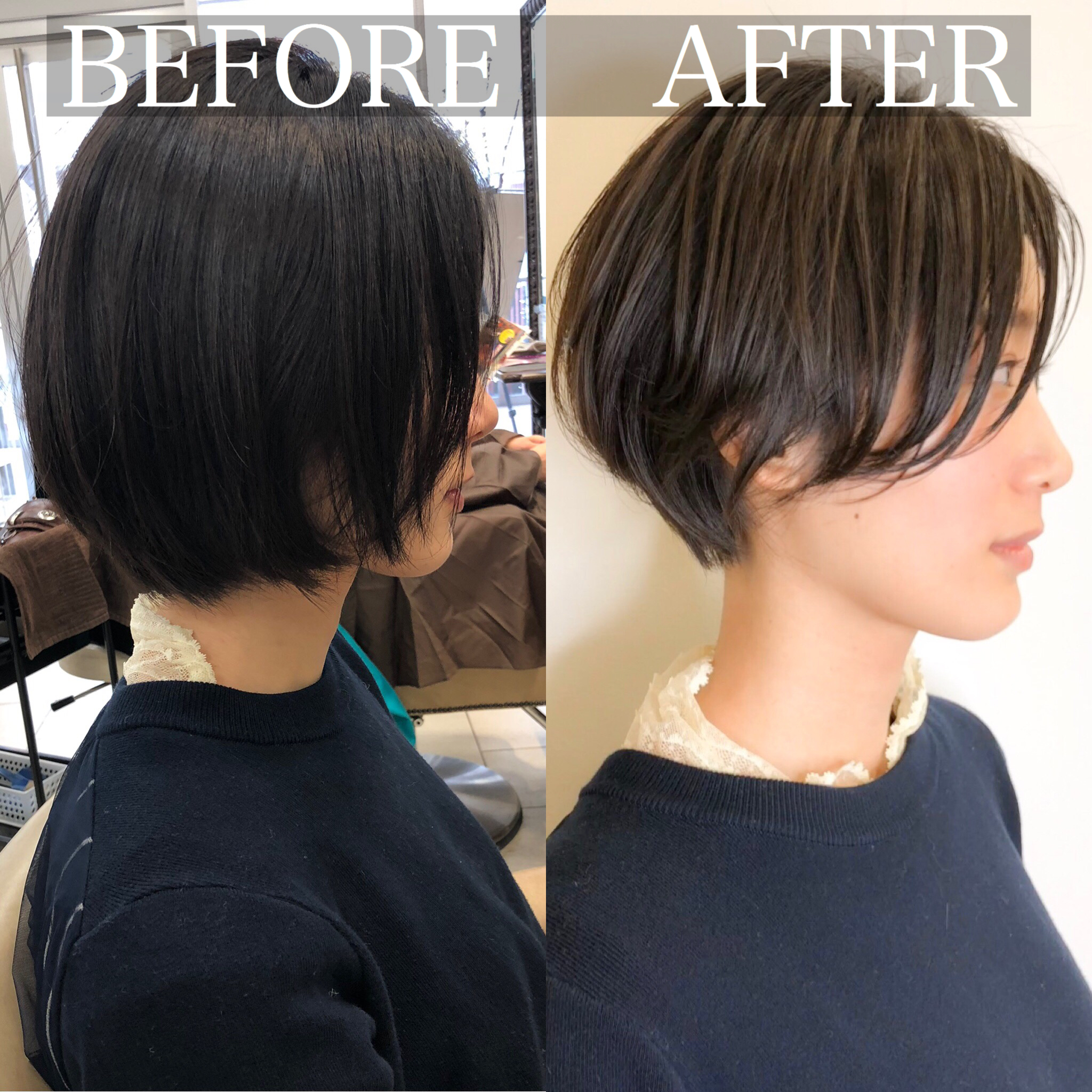 もっさり重さのあるボブ→襟足スッキリハンサムショートに