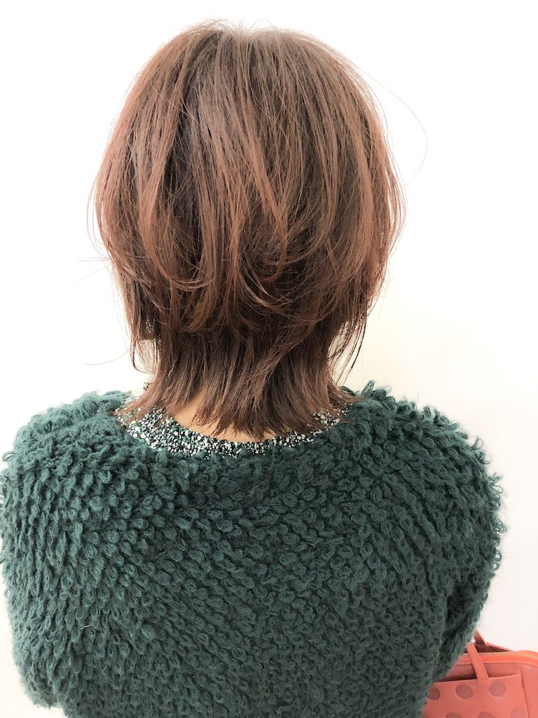 丸みのある重めボブ→ウルフショート×テラコッタブラウン